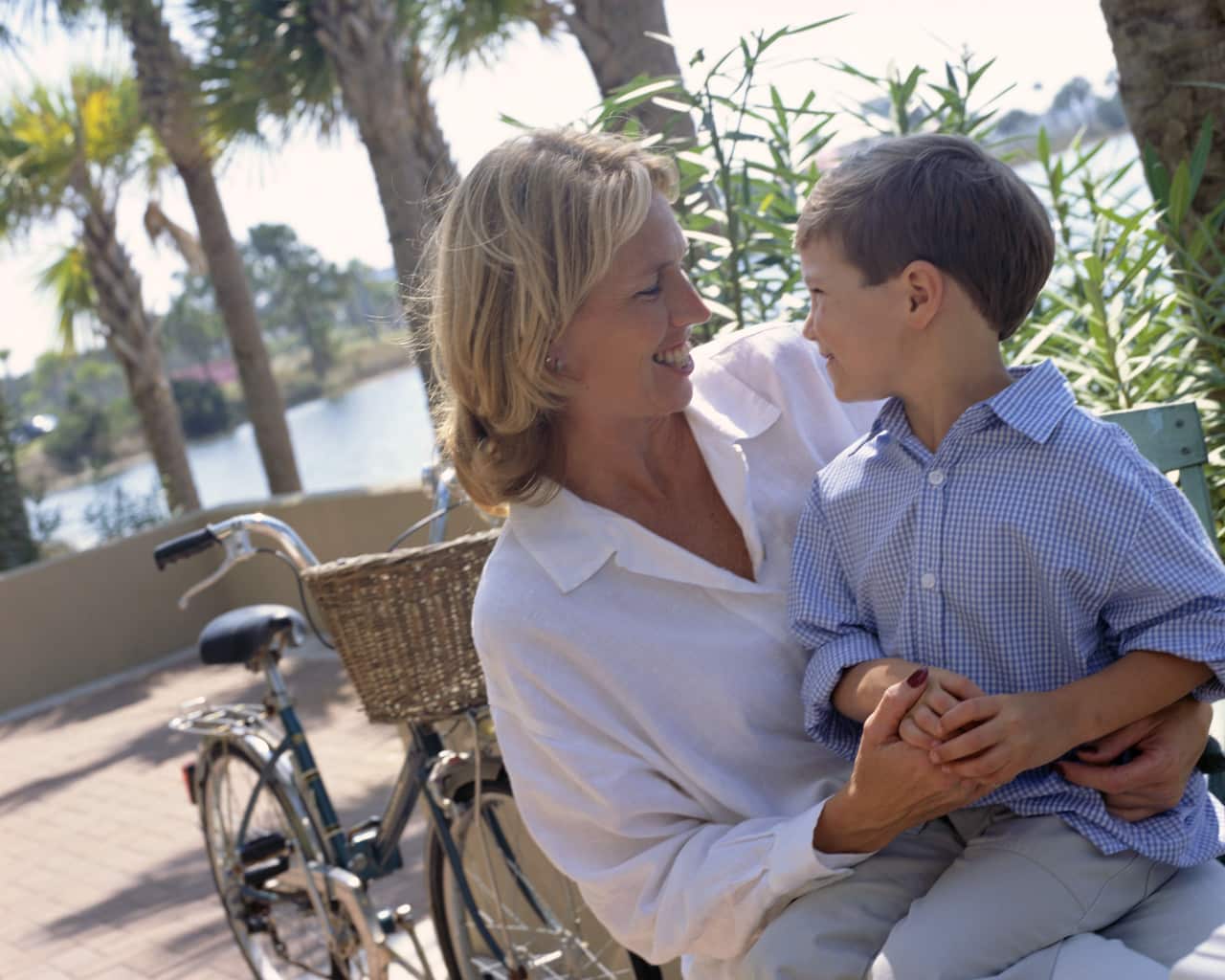 mother teaching autistic son to love